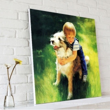 Little Boy Play avec chien peinture à l&#39;huile sur toile